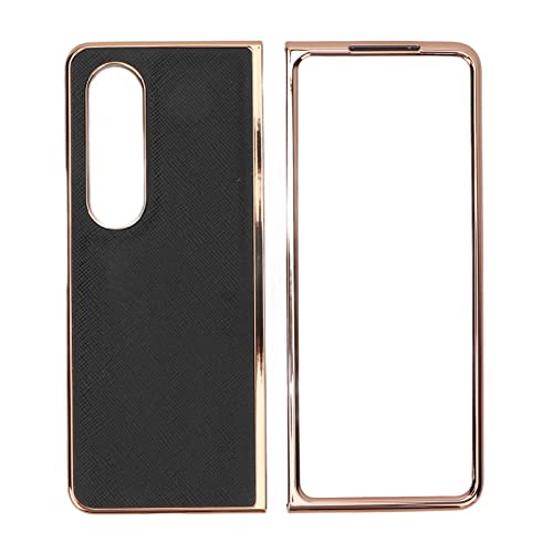 Mtlavish Mobiltelefon Fall Nano Electroplated Cowide Cross Grain Phone Protective Cover für Z Fold 4 Red Premium Echtes Cowide umfassender Schutz passt zum täglichen Gebrauch (Schwarz) von Mtlavishness