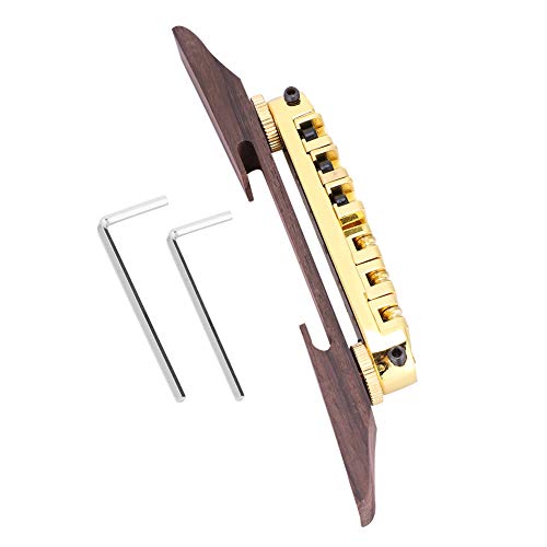 Mtlavish Rosewood Basisbrücke mit Roller für 6 String LP SG Jazz Gitarre Silber Verstellbares Roller -Design Vermeidet Saitenschaden ideal für Gitarrenstimmen und Spielen Kupfer (Gold) von Mtlavishness