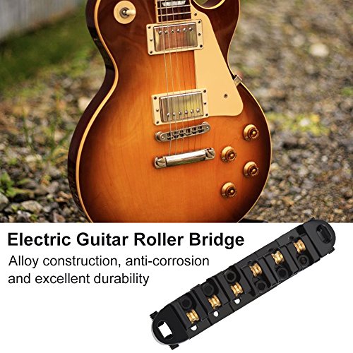 Mtlavishness 1 Set Alloy Roller Saddle Bridge Replacement Part for LP Style 6 String Electric Guitar Silver Alloy Construction Anti Excellent Durability High Glossiness Surface (Black) von Mtlavishness
