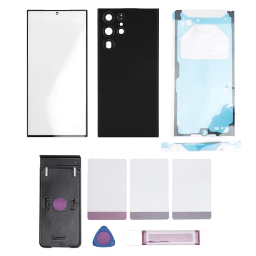 Mtlavishness Back Glass Cover Housing Door Fit with Complete Repairing Tools Phone Outer Glass Lens Cover for Galaxy S22 Ultra 5G (Black) von Mtlavishness