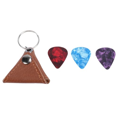 Mtlavishness Gitarrenplektrum-Halter, Schlüsselanhänger, Leder, Münztasche mit 3 Plektren für Ringkopfhörer (Braun) von Mtlavishness