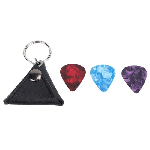Mtlavishness Gitarrenplektrum-Halter, Schlüsselanhänger, Leder, Münztasche mit 3 Plektren für Ringkopfhörer (Schwarz) von Mtlavishness