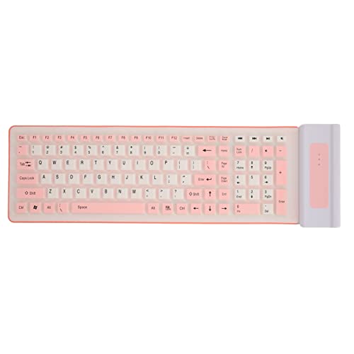 Mtlavishness Silikon-Tastatur, wasserdicht, staubdicht, 107 Tasten, geräuschlos, tragbar, 2,4 G, weiche Silikon-Tastatur, helle Farbe, faltbar für Reisen (Pink) von Mtlavishness