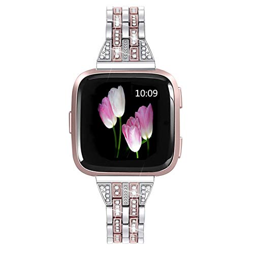 Mtozon Metallbänder, kompatibel mit Fitbit Versa/Versa 2/Versa Lite, Ersatz-Metall-Strass-Armband für Damen, Silber, Roségold, Schwarz, Silber mit Rotgold, 5.3-8.1 inches, Armband Mtozon Metallbänder, kompatibel mit Fitbit Versa/Versa 2/Versa Lite, Ersatz-Metall-Strass-Armband für Damen, Silber, Roségold, Schwarz, Silber mit Rotgold, 5.3-8.1 inches, Armband von Mtozon