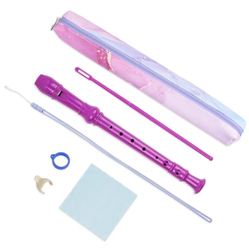 Mtzmy Blockflöte für Kinder Anfänger Sopran Deutsche Griffweise, 8-Loch Flöte für Erwachsene, Recorder mit Etui,Reinigungsstift und Bedienungsanleitung(6-Lila Blue Splash Tinte) von Mtzmy