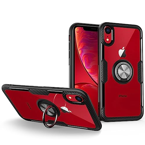 Muzifei Schutzhülle für iPhone XR Ring, transparent, kratzfeste Hülle mit 360 Grad drehbarem Ringständer (funktioniert mit magnetischer Autohalterung) für iPhone XR 6.1 Zoll, schwarz von MuZiFei