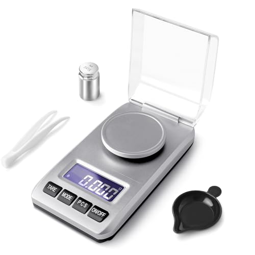 Muaket 0.001g/50G Feinwaage, Hochpräzise Milligramm Waage, Electronische Digitalwaage mit Kalibriergewichten, MG Waage zum Wiegen von Pulvern, Medizin, Taschenwaage mit Pinzette, Waagschale, Silber Muaket 0.001g/50G Feinwaage, Hochpräzise Milligramm Waage, Electronische Digitalwaage mit Kalibriergewichten, MG Waage zum Wiegen von Pulvern, Medizin, Taschenwaage mit Pinzette, Waagschale, Silber von Muaket