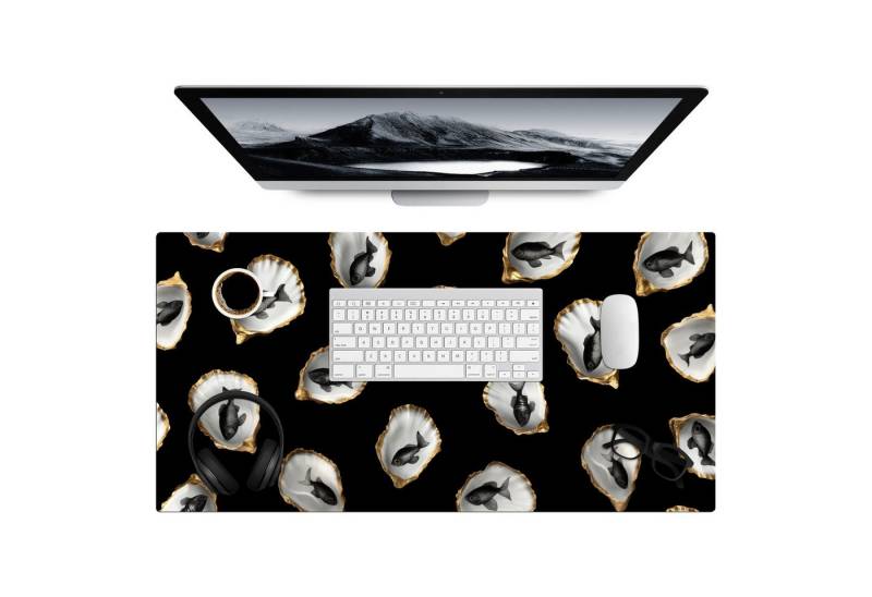 MuchoWow Gaming Mauspad Austern - Schwarz - Fisch - Gold (1-St), Gaming Mauspad XXL, Schreibtischunterlage, Desk Mat Groß, 80x40 cm von MuchoWow