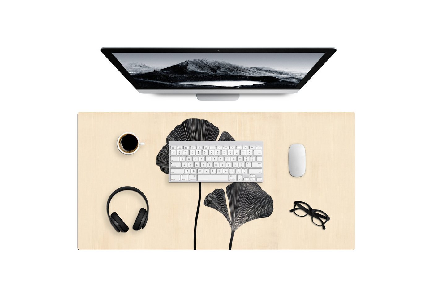 MuchoWow Gaming Mauspad Blätter - Minimalistisch - Schwarz (1-St), Gaming Mauspad XXL, Schreibtischunterlage, Mousepad, Deko, 90x45 cm von MuchoWow