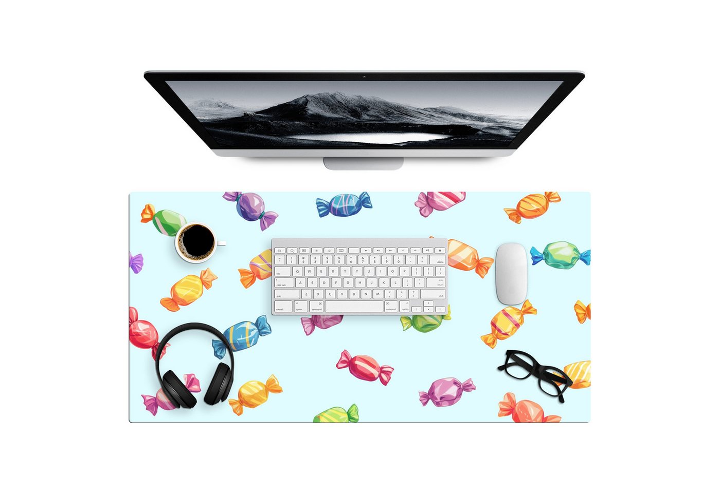 MuchoWow Gaming Mauspad Blau - Muster - Bonbon (1-St), Gaming Mauspad XXL, Schreibtischunterlage, Desk Mat Groß, 80x40 cm von MuchoWow