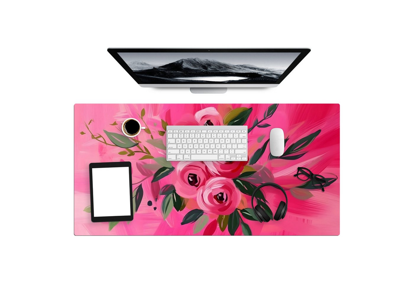 MuchoWow Gaming Mauspad Blumen - Farbe - Rosa (1-St), Gaming Mousepad XXL, Schreibtischunterlage, Gaming Zubehör, 100x50 cm von MuchoWow