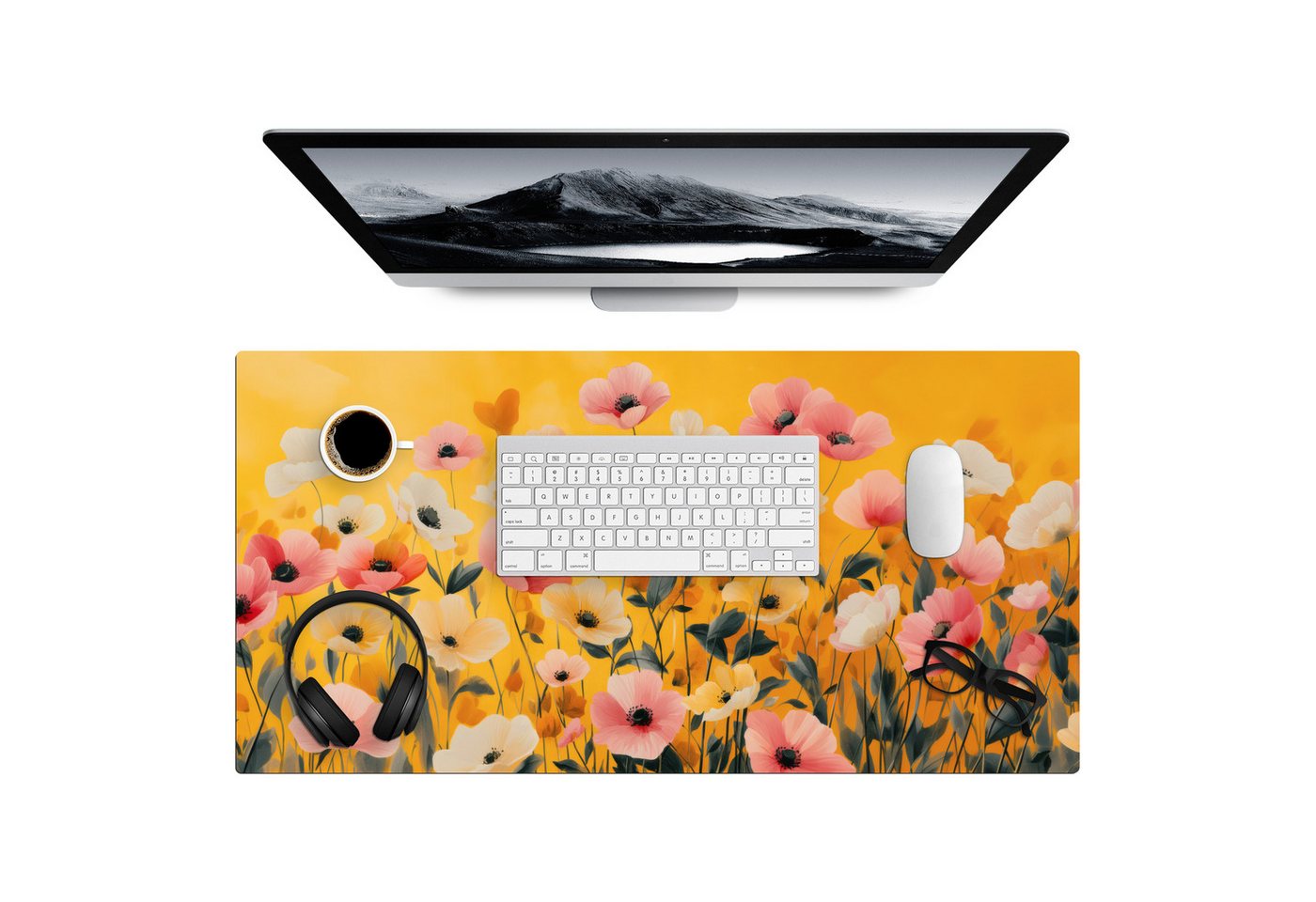 MuchoWow Gaming Mauspad Blumen - Feld - Gelb (1-St), Gaming Mauspad XXL, Schreibtischunterlage, Desk Mat Groß, 80x40 cm von MuchoWow