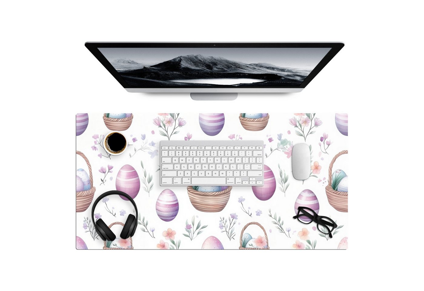 MuchoWow Gaming Mauspad Blumen - Ostereier - Muster (1-St), Gaming Mauspad XXL, Schreibtischunterlage, Desk Mat Groß, 80x40 cm von MuchoWow