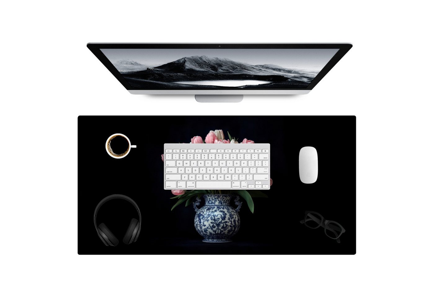 MuchoWow Gaming Mauspad Blumen - Rosa - Tulpen - Vase (1-St), Gaming Mauspad XXL, Schreibtischunterlage, Desk Mat Groß, 80x40 cm von MuchoWow