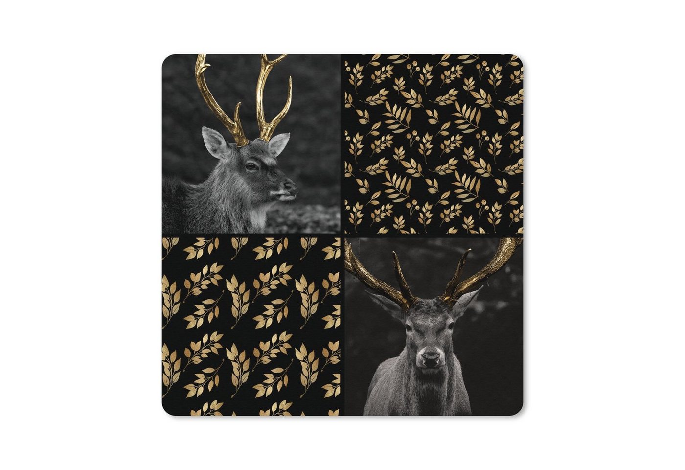 MuchoWow Gaming Mauspad Collage - Tiere - Blätter - Gold (1-St), Mousepad mit Rutschfester Unterseite, Gaming, 40x40 cm, XXL, Großes von MuchoWow