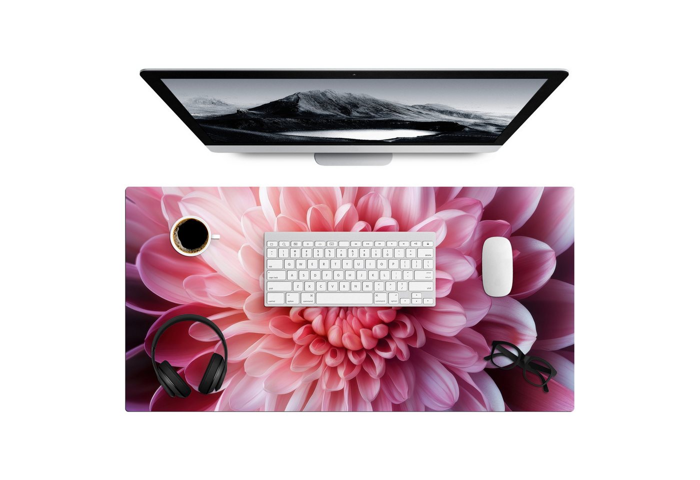 MuchoWow Gaming Mauspad Dahlie - Blume - Nahaufnahme - Rosa (1-St), Gaming Mauspad XXL, Schreibtischunterlage, Desk Mat Groß, 80x40 cm von MuchoWow