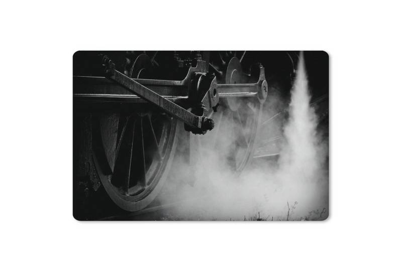 MuchoWow Gaming Mauspad Die Räder einer Dampflokomotive in Schwarz und Weiß (1-St), Büro für Tastatur und Maus, Mousepad Gaming, 90x60 cm, XXL, Großes von MuchoWow