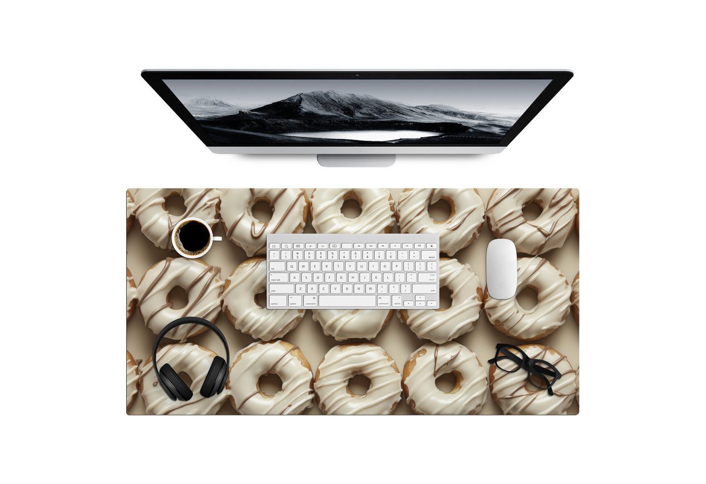 MuchoWow Gaming Mauspad Donuts - Schokolade - Weiß - Beige (1-St), Gaming Mauspad XXL, Schreibtischunterlage, Desk Mat Groß, 80x40 cm von MuchoWow