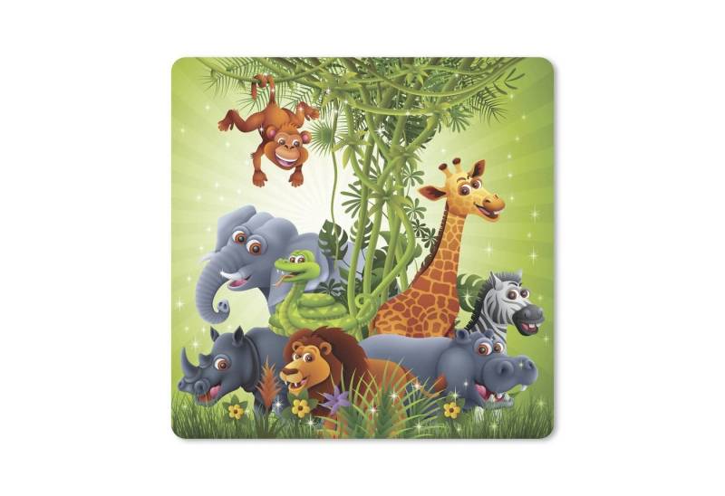 MuchoWow Gaming Mauspad Dschungeltiere - Pflanzen - Kinder - Elefant - Giraffe - Löwe (1-St), Mousepad mit Rutschfester Unterseite, Gaming, 40x40 cm, XXL, Großes von MuchoWow