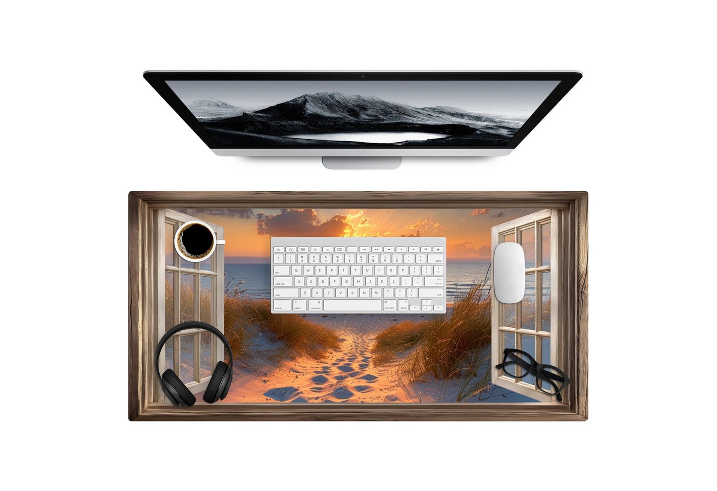 MuchoWow Gaming Mauspad Durchblick - Strand - Dünen - Sonnenuntergang (1-St), Gaming Mauspad XXL, Schreibtischunterlage, Desk Mat Groß, 80x40 cm von MuchoWow