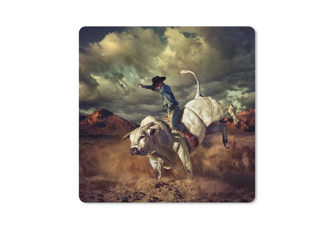 MuchoWow Gaming Mauspad Ein Cowboy auf einem Stier (1-St), Mousepad mit Rutschfester Unterseite, Gaming, 40x40 cm, XXL, Großes von MuchoWow