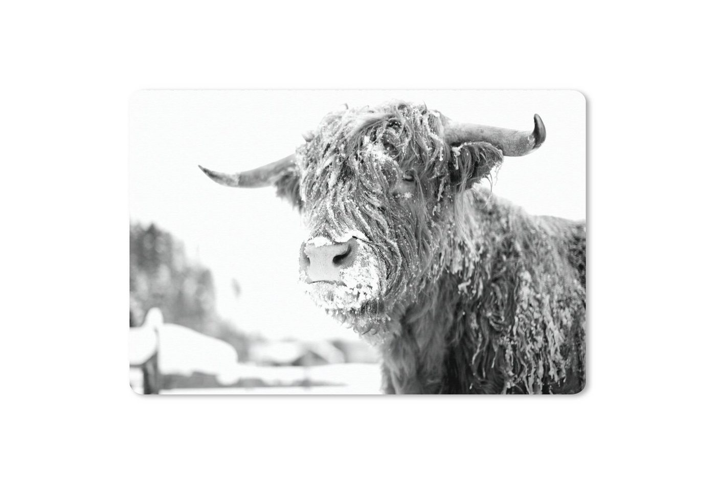 MuchoWow Gaming Mauspad Ein schottischer Highlander im Schnee - schwarz und weiß (1-St), Büro für Tastatur und Maus, Mousepad Gaming, 90x60 cm, XXL, Großes von MuchoWow