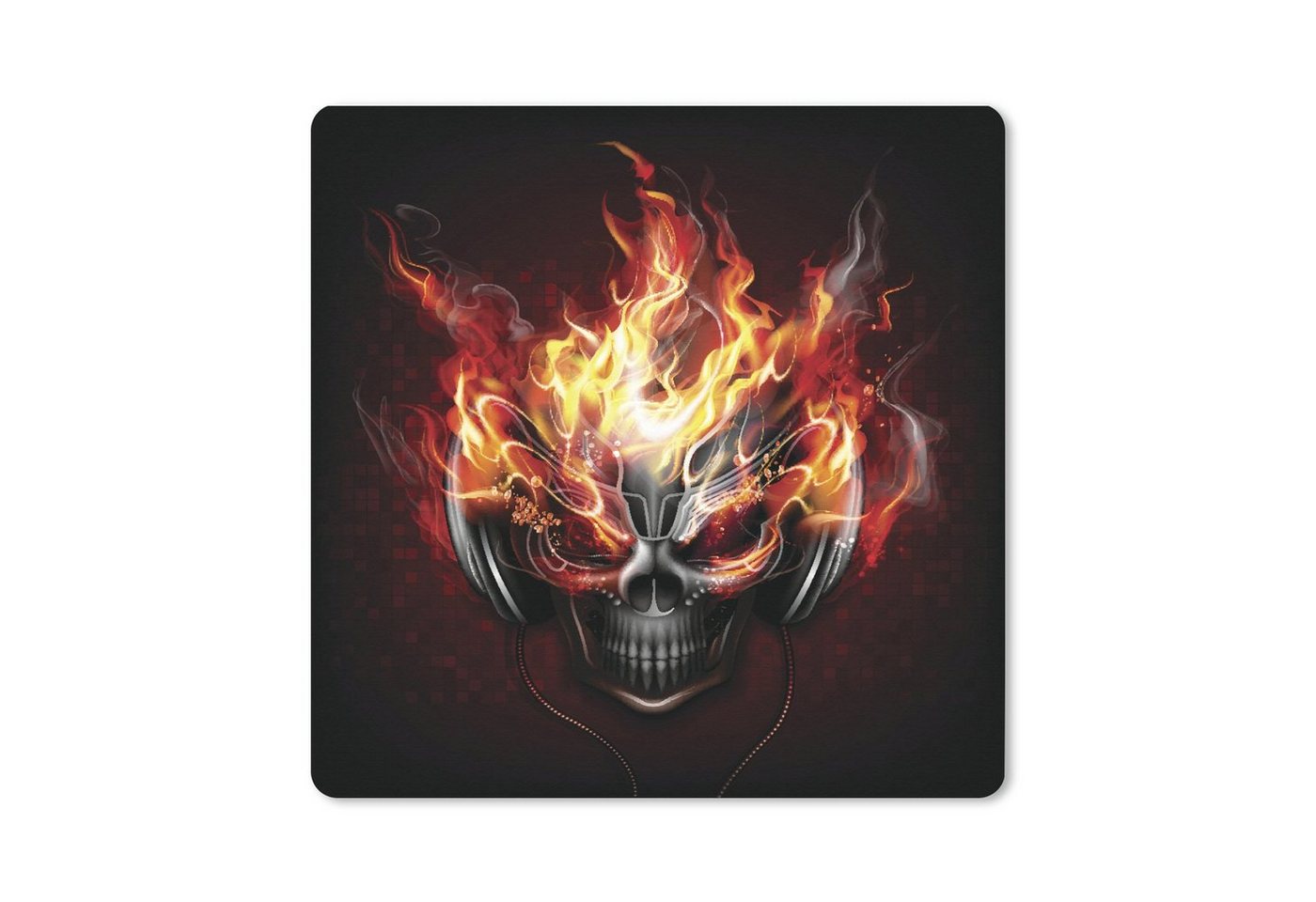 MuchoWow Gaming Mauspad Eine Illustration eines flammenden Schädels mit Kopfhörern (1-St), Mousepad mit Rutschfester Unterseite, Gaming, 40x40 cm, XXL, Großes von MuchoWow