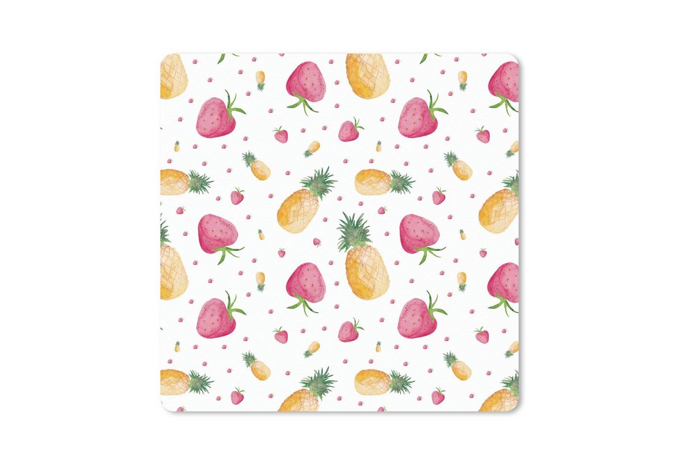 MuchoWow Gaming Mauspad Erdbeeren - Ananas - Aquarell - Schablonen (1-St), Mousepad mit Rutschfester Unterseite, Gaming, 40x40 cm, XXL, Großes von MuchoWow