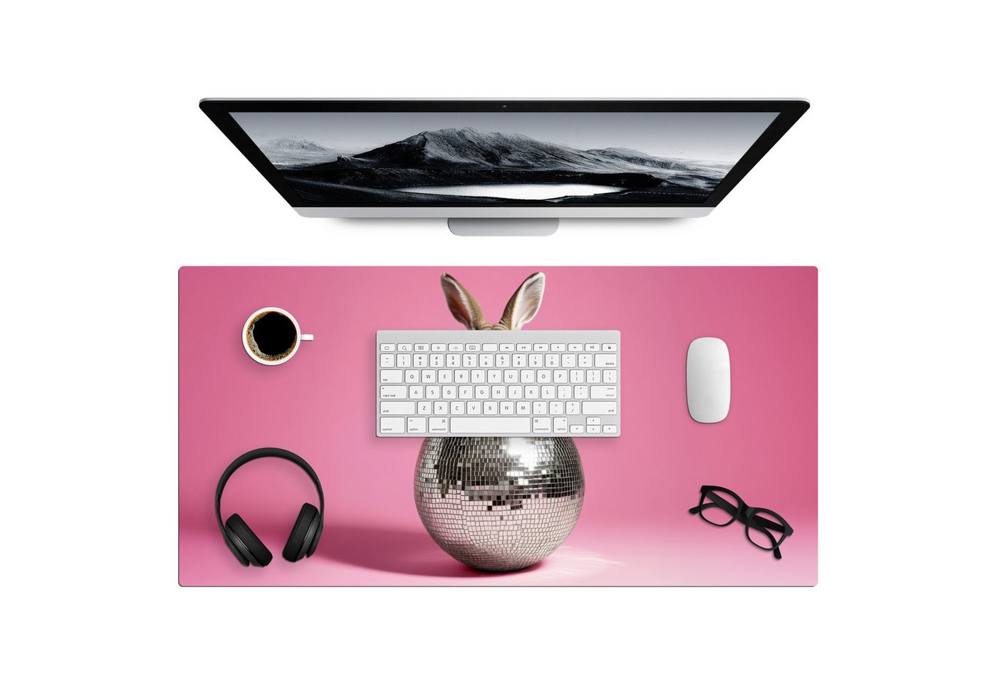MuchoWow Gaming Mauspad Hase - Schleife -Diskokugel (1-St), Gaming Mauspad XXL, Schreibtischunterlage, Desk Mat Groß, 80x40 cm von MuchoWow