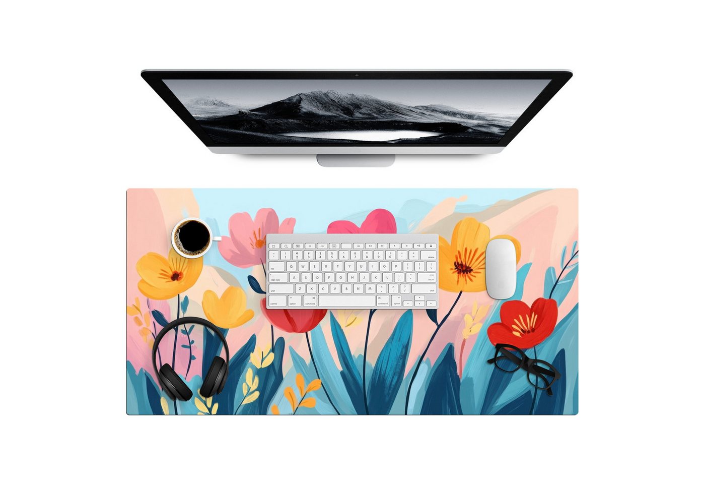 MuchoWow Gaming Mauspad Illustration - Blumen - Farbenfroh (1-St), Gaming Mauspad XXL, Schreibtischunterlage, Desk Mat Groß, 80x40 cm von MuchoWow