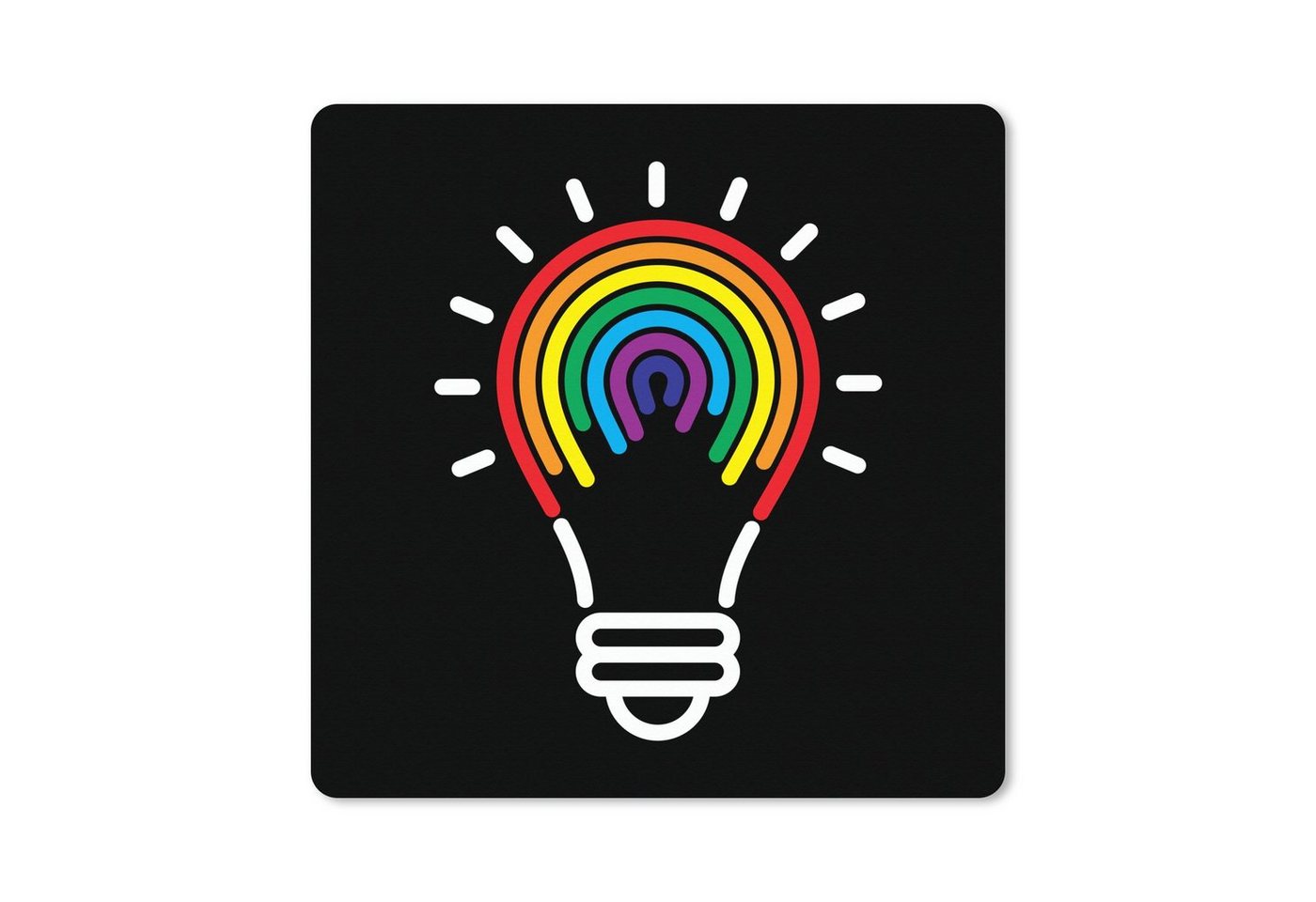 MuchoWow Gaming Mauspad Kinder Illustration der Glühbirne in Regenbogenfarben auf schwarzem (1-St), Mousepad mit Rutschfester Unterseite, Gaming, 40x40 cm, XXL, Großes von MuchoWow