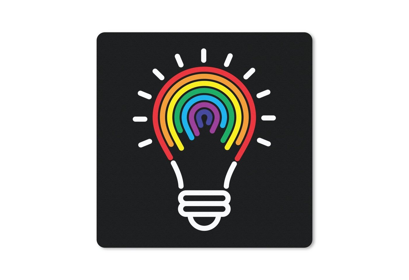 MuchoWow Mauspad Kinder Illustration der Glühbirne in Regenbogenfarben auf schwarzem Hi (1-St), Mousepad, Schreibtisch Zubehör, Deko, 20x20 cm von MuchoWow