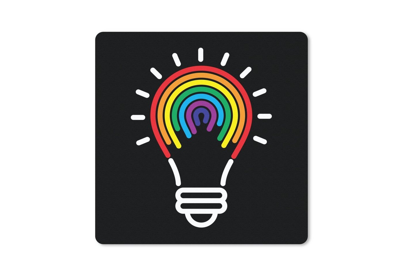 MuchoWow Gaming Mauspad Kinder Illustration der Glühbirne in Regenbogenfarben auf schwarzem (1-St), Mousepad mit Rutschfester Unterseite, Gaming, 40x40 cm, XXL, Großes von MuchoWow