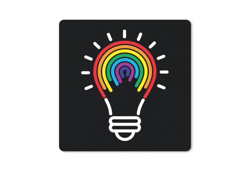 MuchoWow Mauspad Kinder Illustration der Glühbirne in Regenbogenfarben auf schwarzem Hi (1-St), Mousepad, Schreibtisch Zubehör, Deko, 20x20 cm von MuchoWow