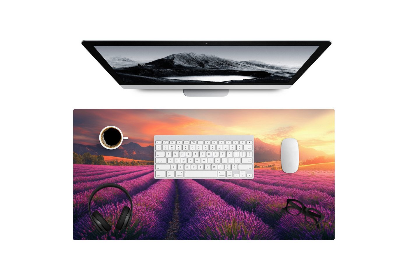MuchoWow Gaming Mauspad Lavendelfeld - Sonnenuntergang - Lila (1-St), Gaming Mauspad XXL, Schreibtischunterlage, Desk Mat Groß, 80x40 cm von MuchoWow