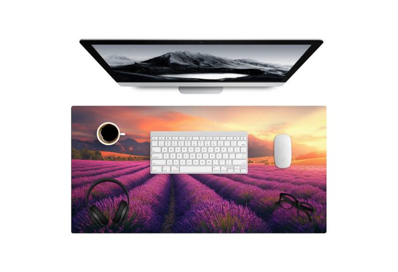 MuchoWow Gaming Mauspad Lavendelfeld - Sonnenuntergang - Lila (1-St), Gaming Mauspad XXL, Schreibtischunterlage, Desk Mat Groß, 80x40 cm von MuchoWow