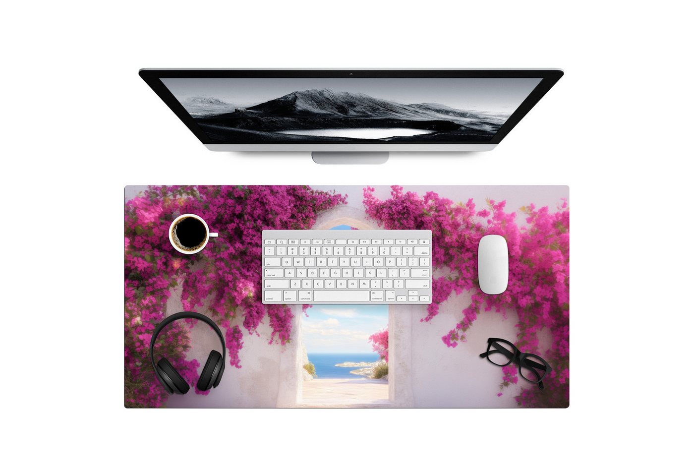 MuchoWow Gaming Mauspad Meer - Rosa - Blumen - Tor (1-St), Gaming Mauspad XXL, Schreibtischunterlage, Desk Mat Groß, 80x40 cm von MuchoWow