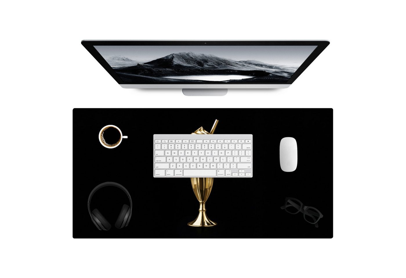 MuchoWow Gaming Mauspad Milchshake - Gold - Trinkend - Schwarz (1-St), Gaming Mauspad XXL, Schreibtischunterlage, Desk Mat Groß, 80x40 cm von MuchoWow