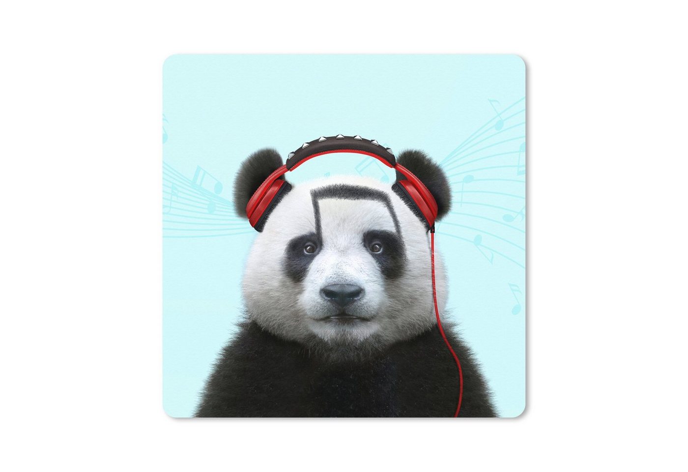 MuchoWow Mauspad Panda - Kopfhörer - Tier - Musiknoten - Rot (1-St), Schreibtischunterlage, Gaming Deko PC, Gaming Setup, 40x40 cm von MuchoWow