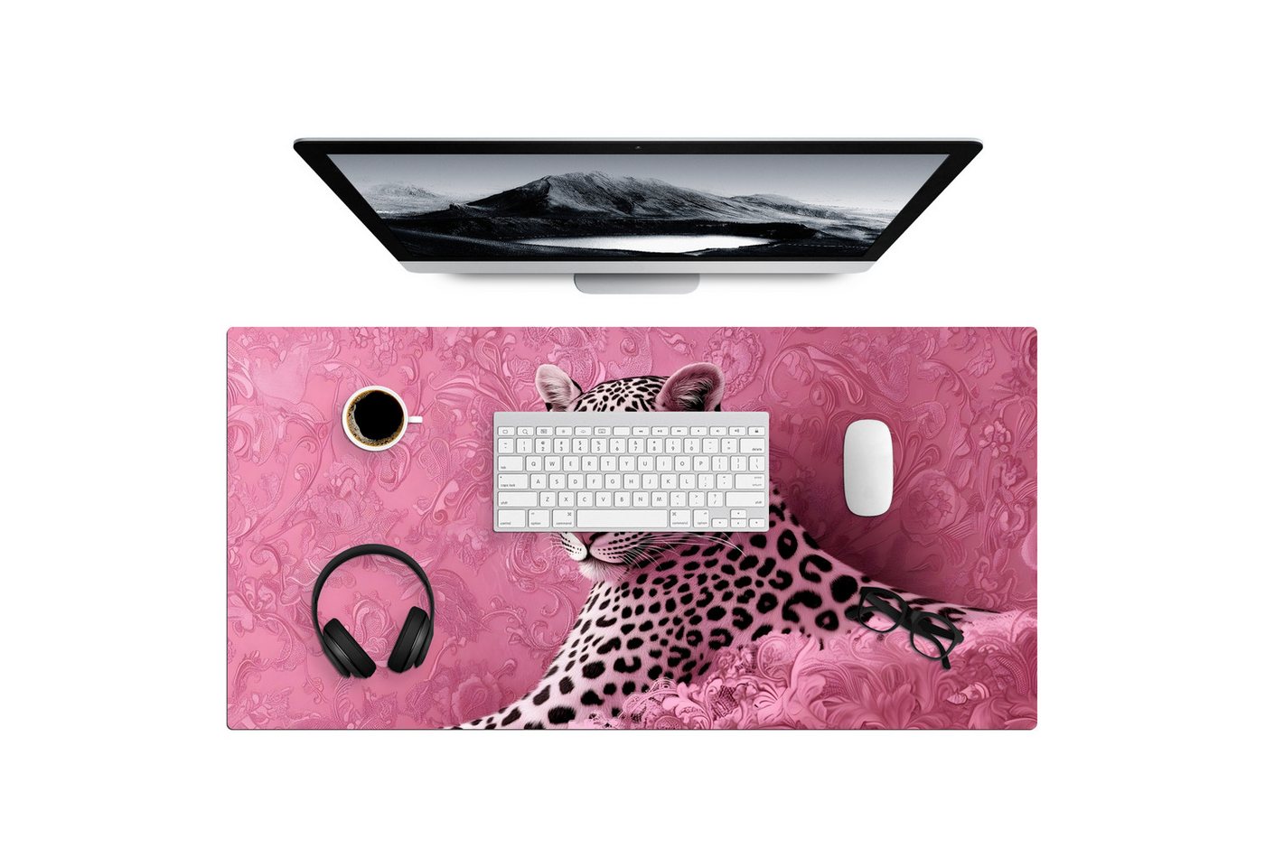 MuchoWow Gaming Mauspad Panther - Deluxe - Rosa (1-St), Gaming Mauspad XXL, Schreibtischunterlage, Mousepad, Deko, 90x45 cm von MuchoWow