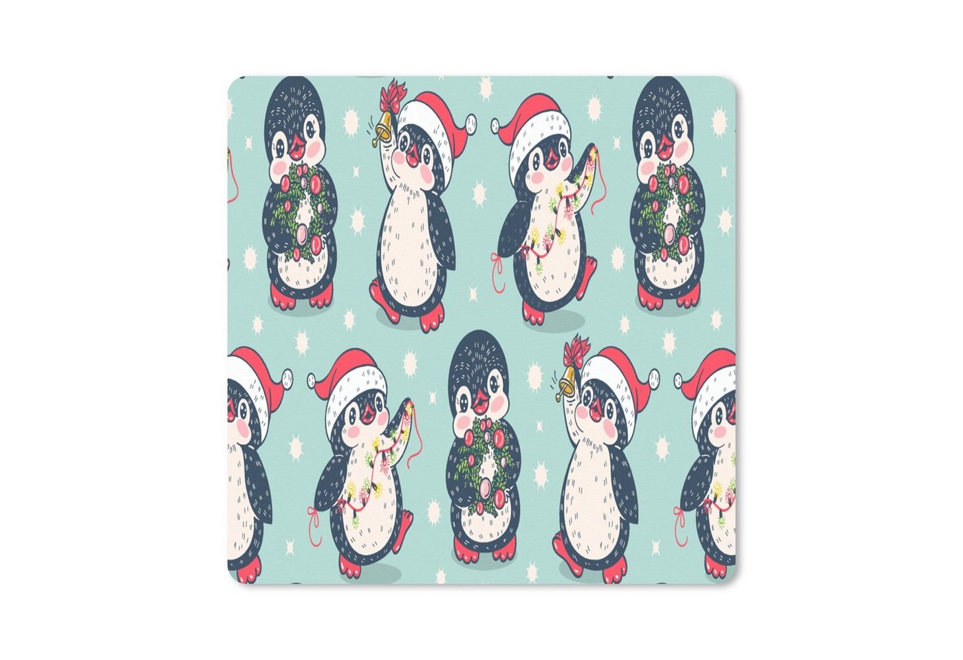 MuchoWow Gaming Mauspad Pinguin - Lichterkette - Weihnachtskranz - Schnittmuster (1-St), Mousepad mit Rutschfester Unterseite, Gaming, 40x40 cm, XXL, Großes von MuchoWow
