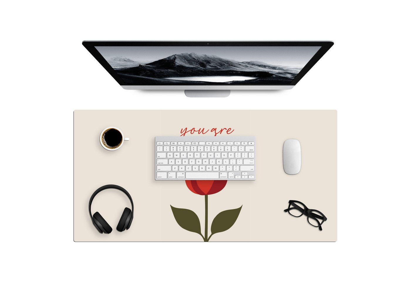 MuchoWow Gaming Mauspad Rose - Rot - Blume - Valentinstag (1-St), Gaming Mauspad XXL, Schreibtischunterlage, Desk Mat Groß, 80x40 cm von MuchoWow