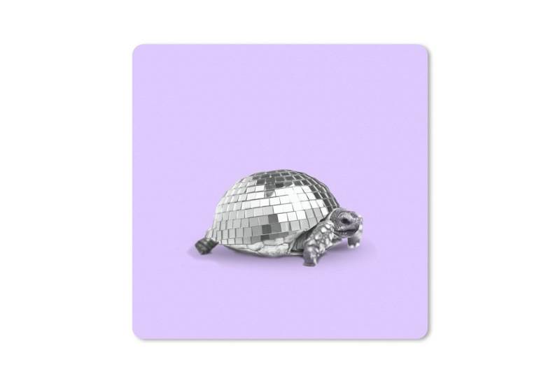 MuchoWow Gaming Mauspad Schildkröte - Discokugel - Disco - Tier - Lila (1-St), Mousepad mit Rutschfester Unterseite, Gaming, 40x40 cm, XXL, Großes von MuchoWow