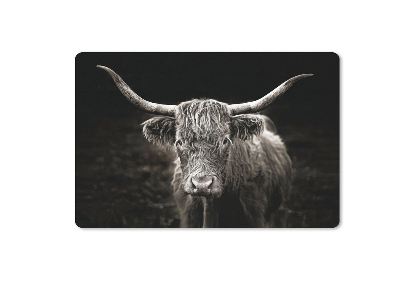 MuchoWow Gaming Mauspad Schottischer Highlander - Schwarz - Weiß - Tiere (1-St), Büro für Tastatur und Maus, Mousepad Gaming, 90x60 cm, XXL, Großes von MuchoWow