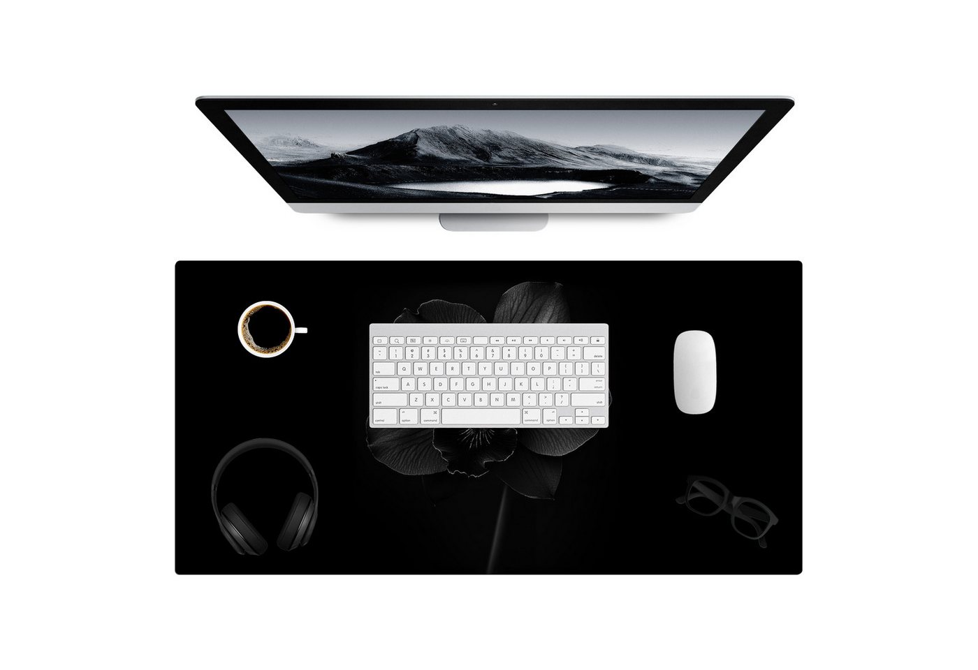 MuchoWow Gaming Mauspad Schwarz - Blume - Orchidee (1-St), Gaming Mauspad XXL, Schreibtischunterlage, Desk Mat Groß, 80x40 cm von MuchoWow