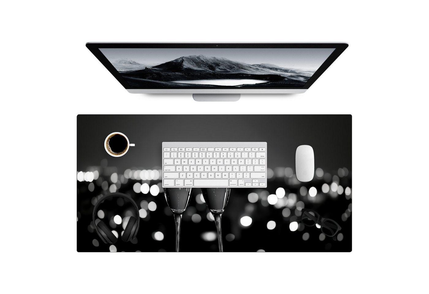 MuchoWow Gaming Mauspad Seifenblasen - Prost - Champagnergläser - Lichter der Stadt (1-St), Gaming Mauspad XXL, Schreibtischunterlage, Desk Mat Groß, 80x40 cm von MuchoWow