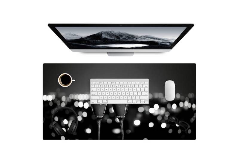 MuchoWow Gaming Mauspad Seifenblasen - Prost - Champagnergläser - Lichter der Stadt (1-St), Gaming Mauspad XXL, Schreibtischunterlage, Desk Mat Groß, 80x40 cm von MuchoWow