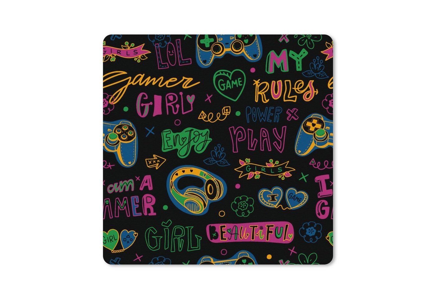 MuchoWow Gaming Mauspad Teens - Gaming - Kopfhörer - Muster (1-St), Mousepad mit Rutschfester Unterseite, Gaming, 40x40 cm, XXL, Großes von MuchoWow