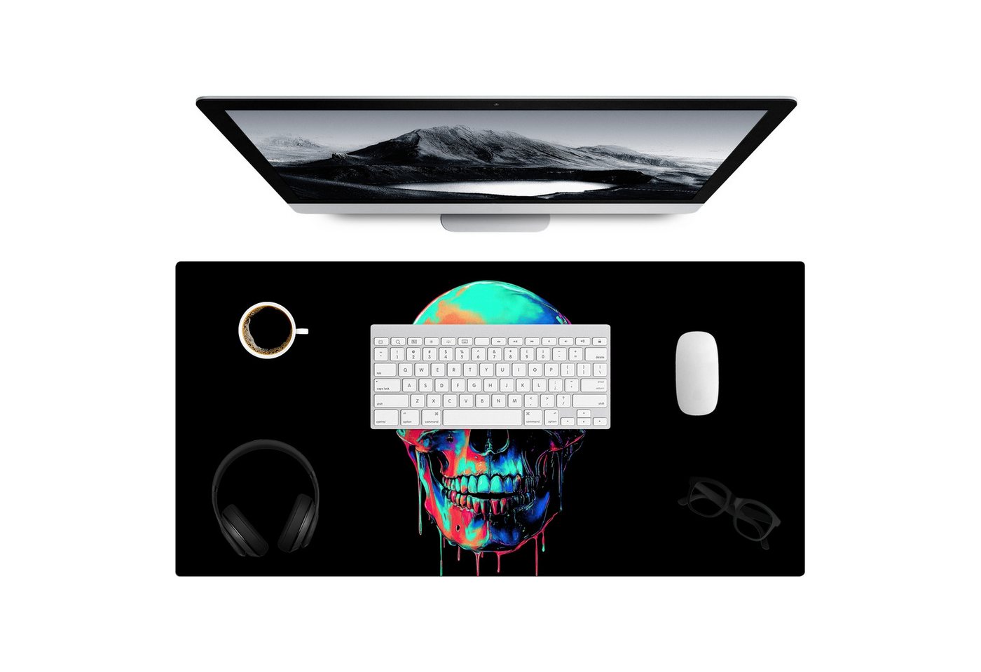 MuchoWow Gaming Mauspad Totenkopf - Graffiti - Blau - Farbenfroh (1-St), Gaming Mauspad XXL, Schreibtischunterlage, Desk Mat Groß, 80x40 cm von MuchoWow