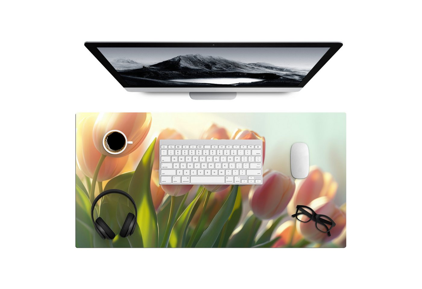 MuchoWow Gaming Mauspad Tulpen - Rosa - Sonnenstrahlen (1-St), Gaming Mauspad XXL, Schreibtischunterlage, Desk Mat Groß, 80x40 cm von MuchoWow
